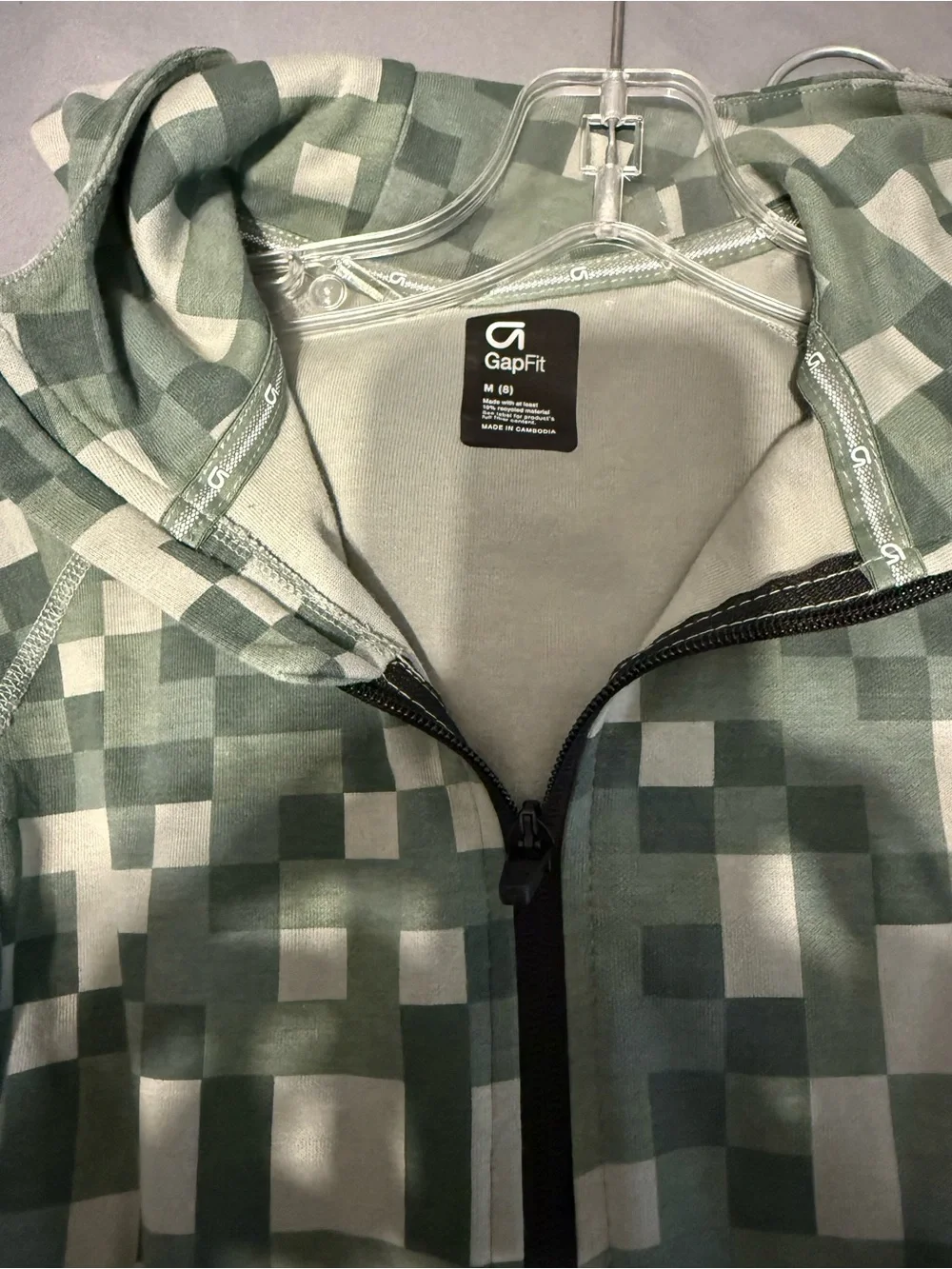 GAP Green and Gray Pixel Zip Hoodie